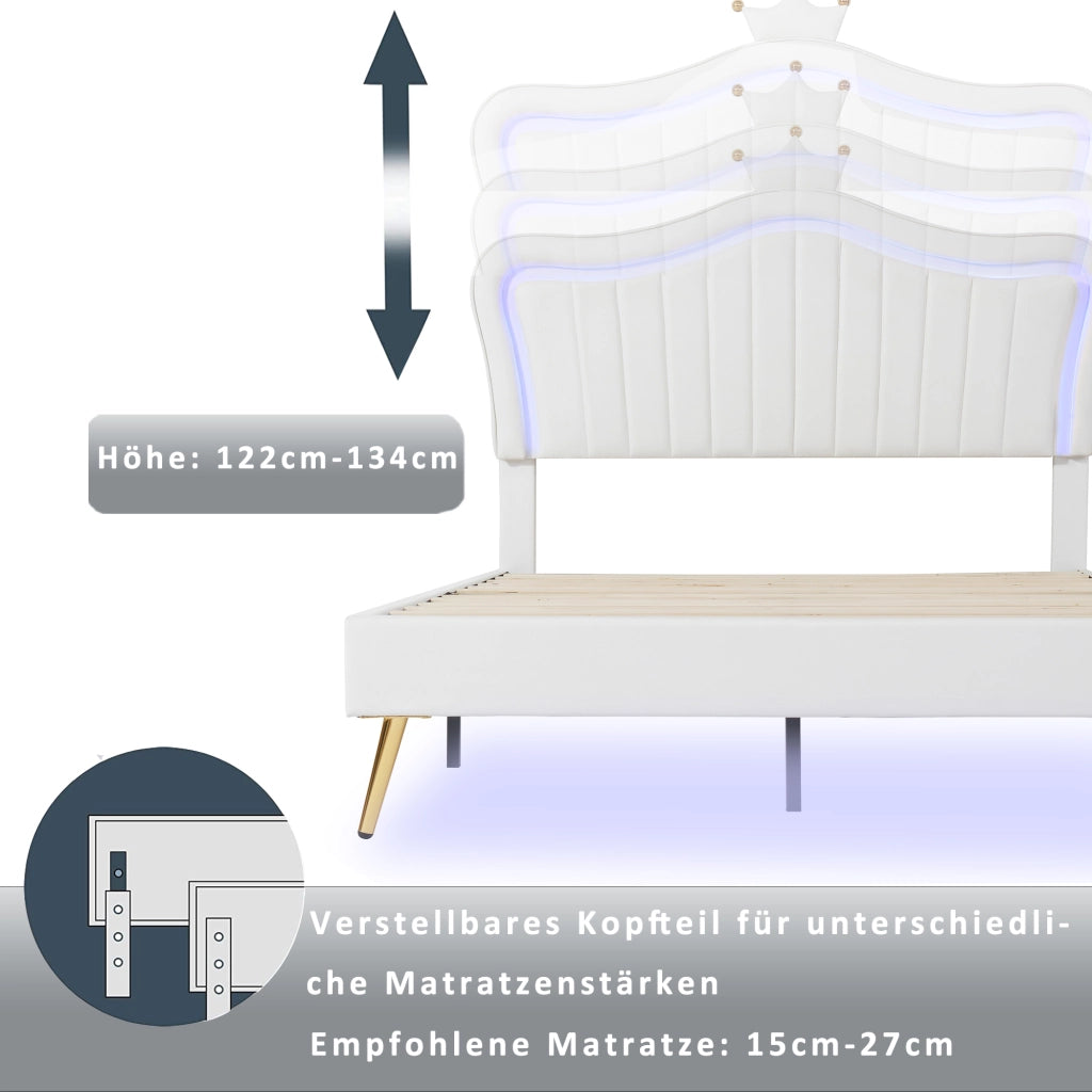 LETTO imbottito bambini 140x200 cm bianco con LED