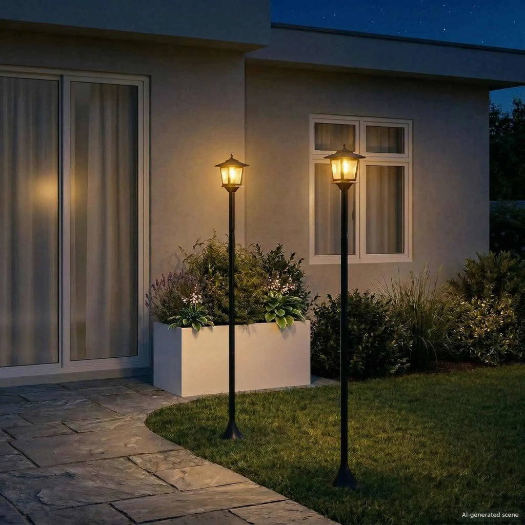Set di Lampioni with LED Bulb 2 pz Nero 16 x 16 x 156 cm 42042691
