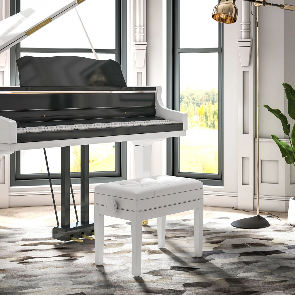 Sgabello Regolabile con Seduta Imbottita e Vano Portaoggetti ¨C Minimal ¨C Bianco 33x48-58 cm