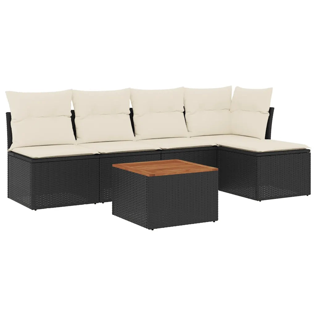 Set Divano da Giardino 6 pz con Cuscini Nero in Polyrattan 3255930