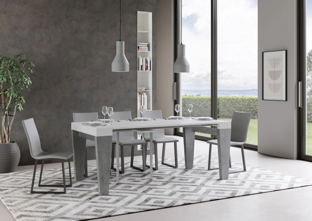 Consolle allungabile 90x40/196 cm SpimboX Mix Small piano Bianco Frassino - struttura Cemento