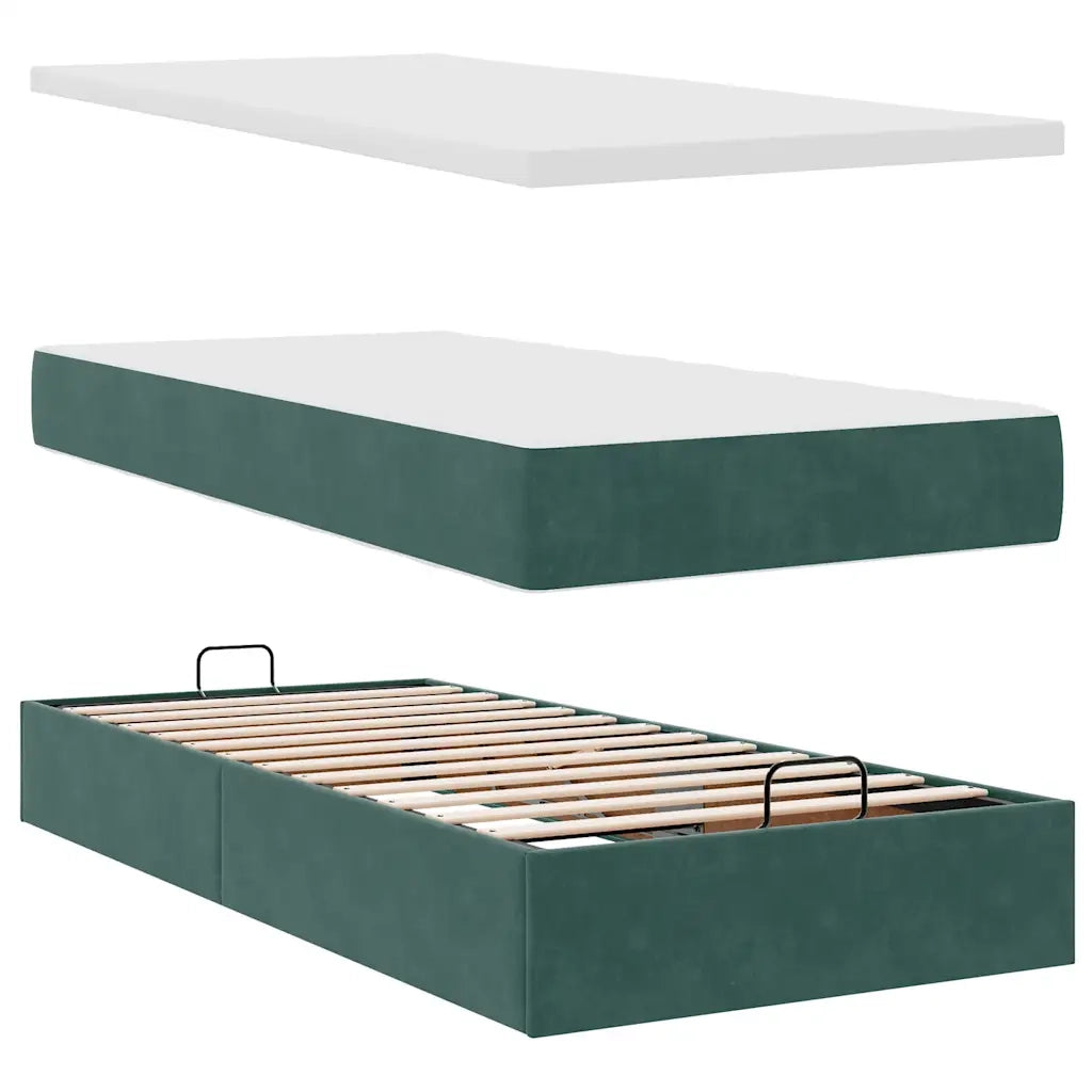Pouf Letto con Materasso e LED Verde Scuro 90x200cm in Velluto 3312743