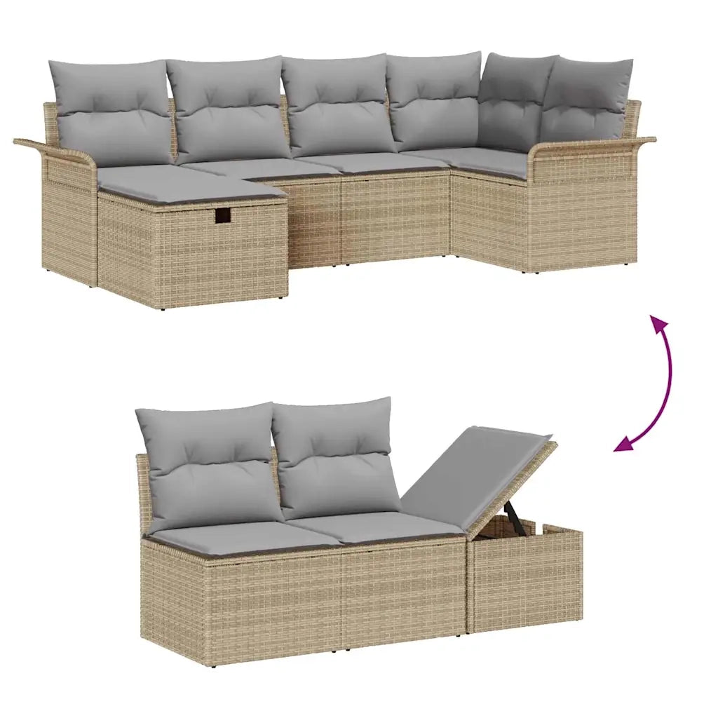 Set Divano da Giardino 6 pcs Beige e Grigio Chiaro polyrattan 3358879