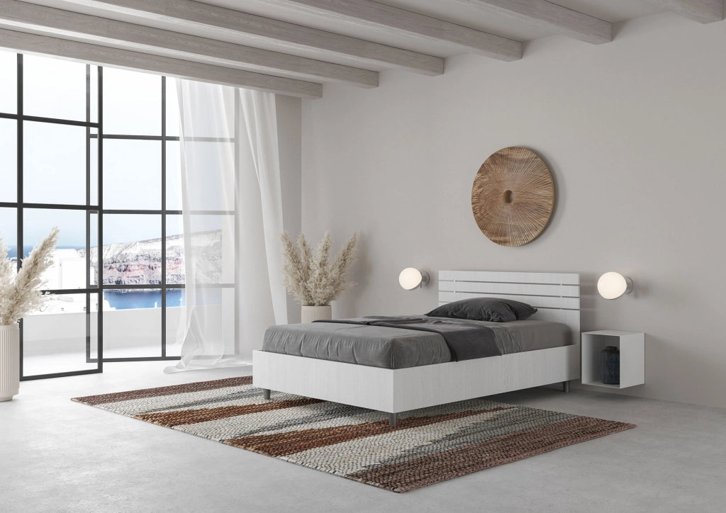 BS COM Letto una piazza e mezza contenitore 120x200 testata dritta con doghe bianco frassino
