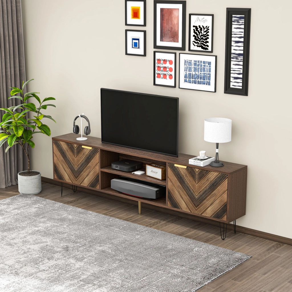 Mobile TV con ante in impiallacciato legno massello - Zephmum - 2 ante, 2 scomparti, maniglie dorate, gambe in ferro