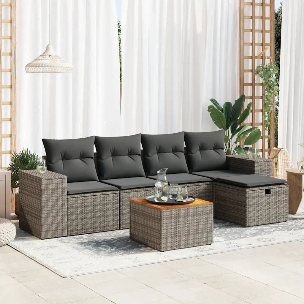 Set Divano da Giardino 6 pz con Cuscini Grigio in Polyrattan 3325868
