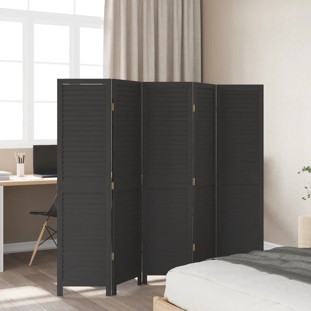 Divisorio Ambienti | Divider per stanze | Paravento 5 Pannelli Nero Legno Massello di Paulownia