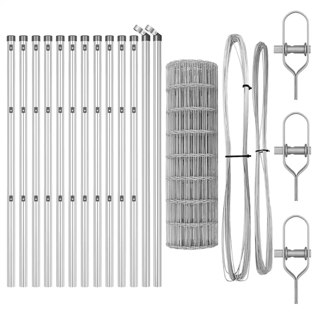 Recinzione da Giardino | Recinzione con Posto Argento 0,6 x 25 m Acciaio e PVC
