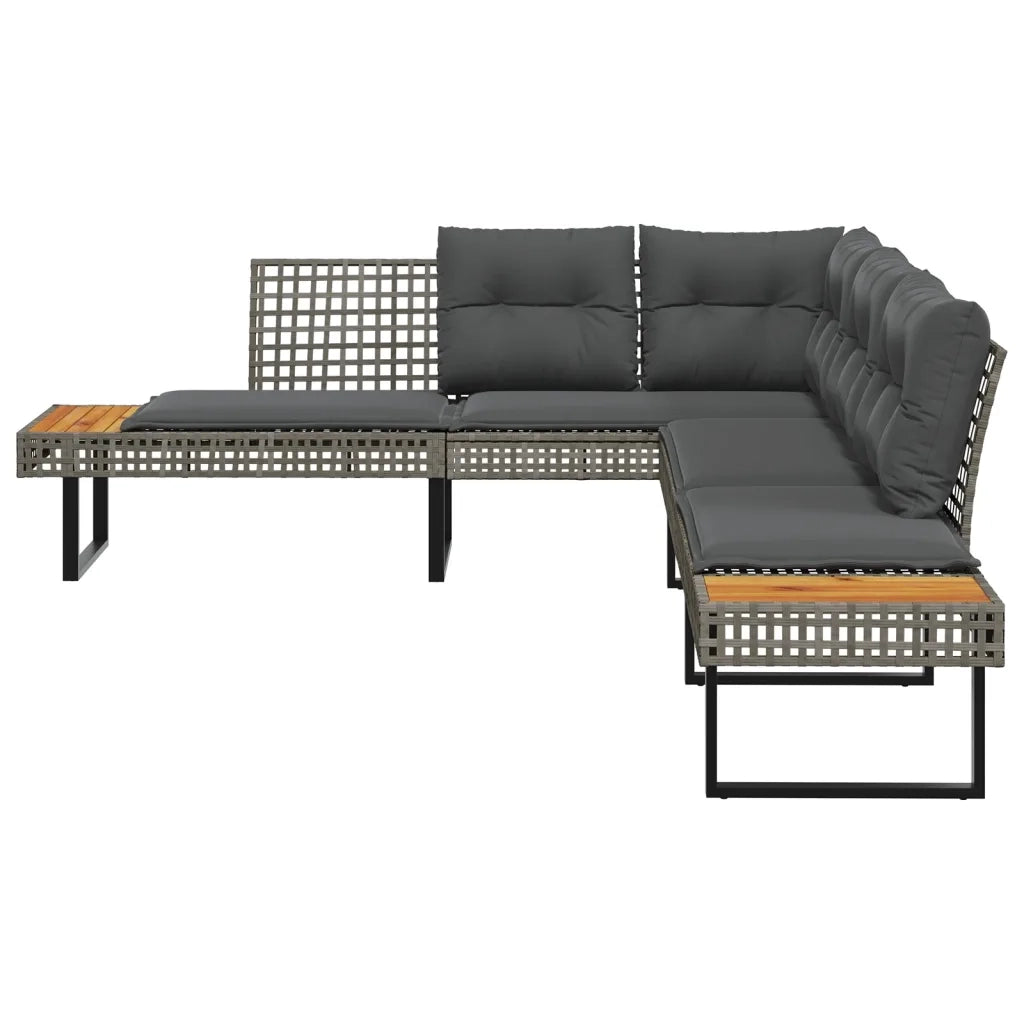 Divano da Giardino con Cuscini a L Grigio Polyrattan e Acacia 365635