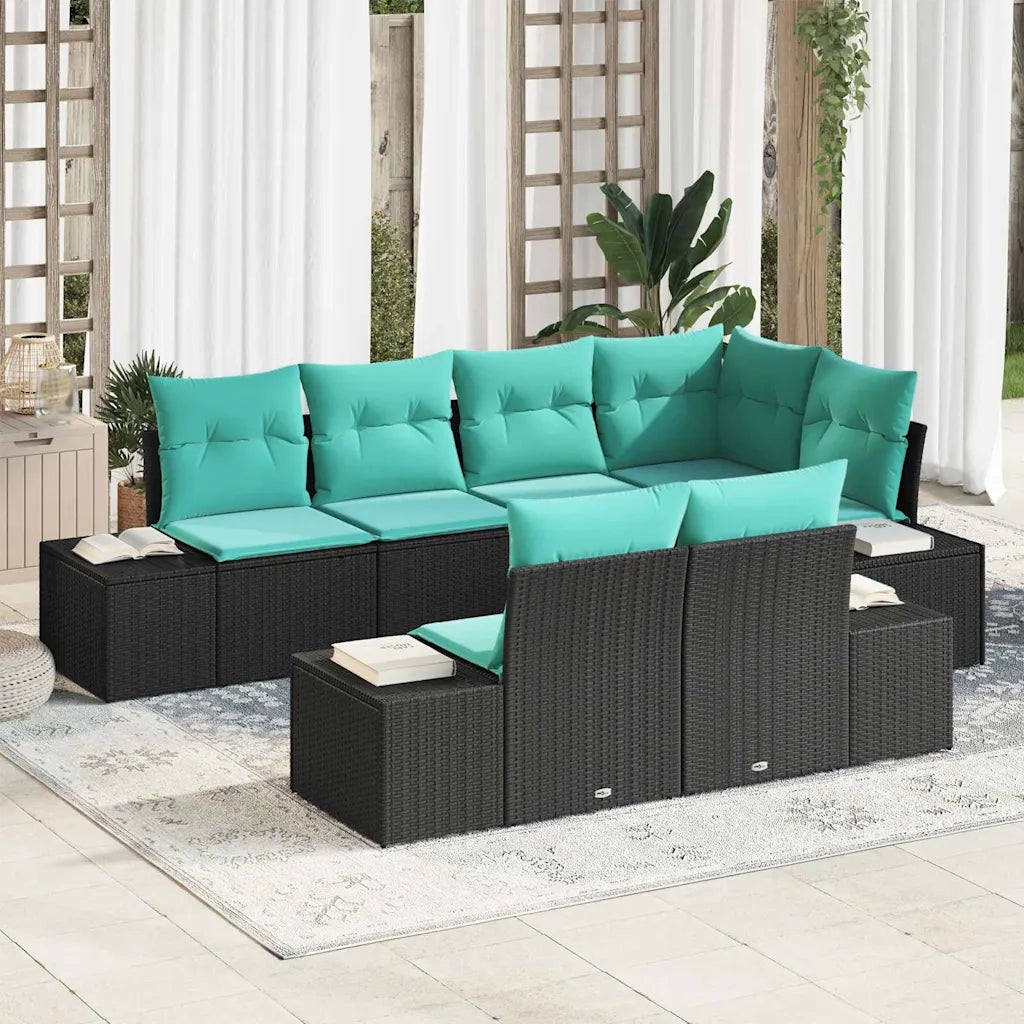 Set Divano da Giardino 7 pz Nero polyrattan 3347106