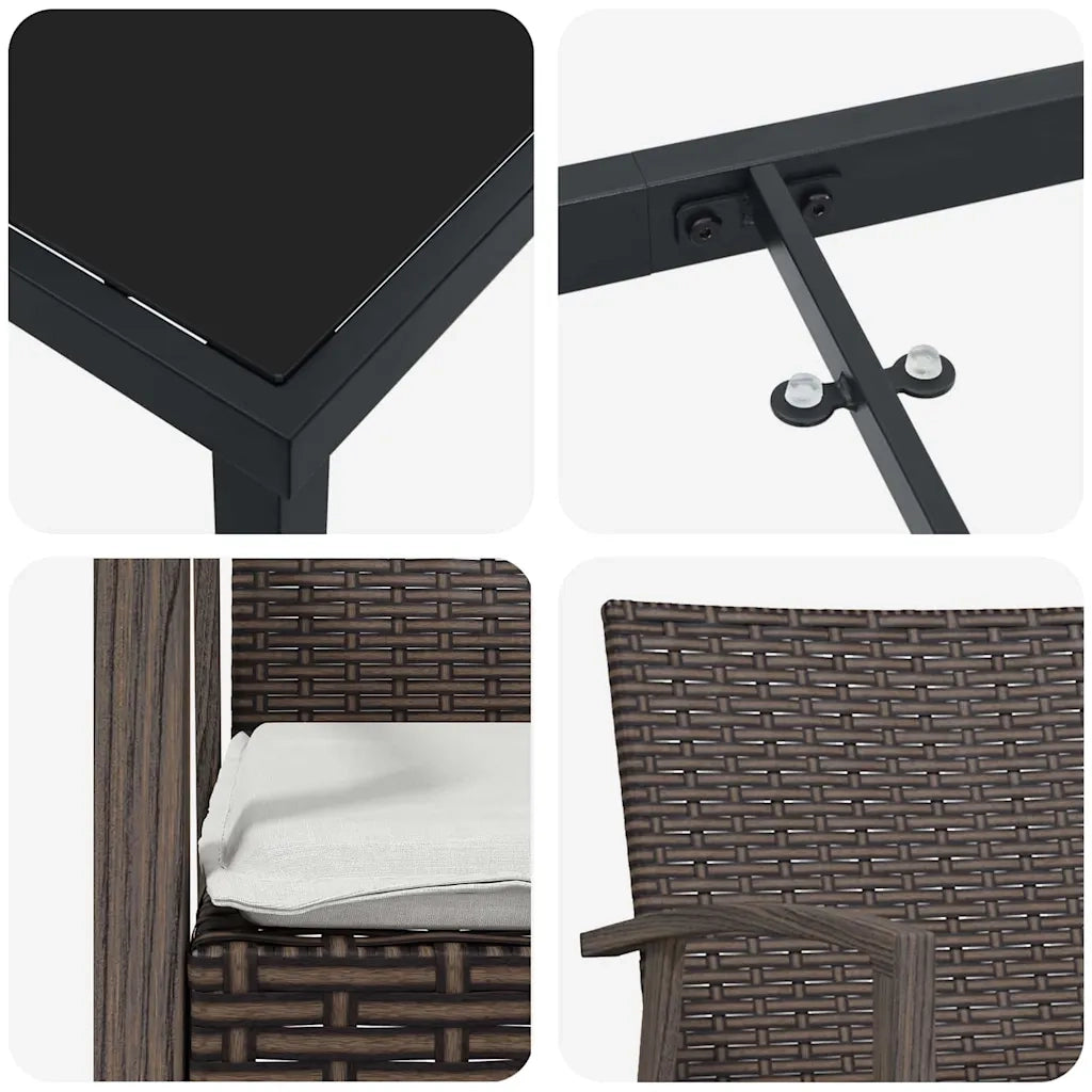 Set da Pranzo per Giardino 5 pcs Marrone e Nero Rattan in PE 3379059