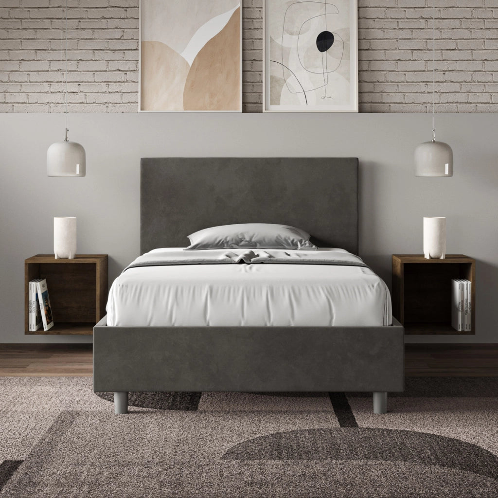 BS COM Letto una piazza e mezza senza rete imbottito 120x210 microfibra grigio