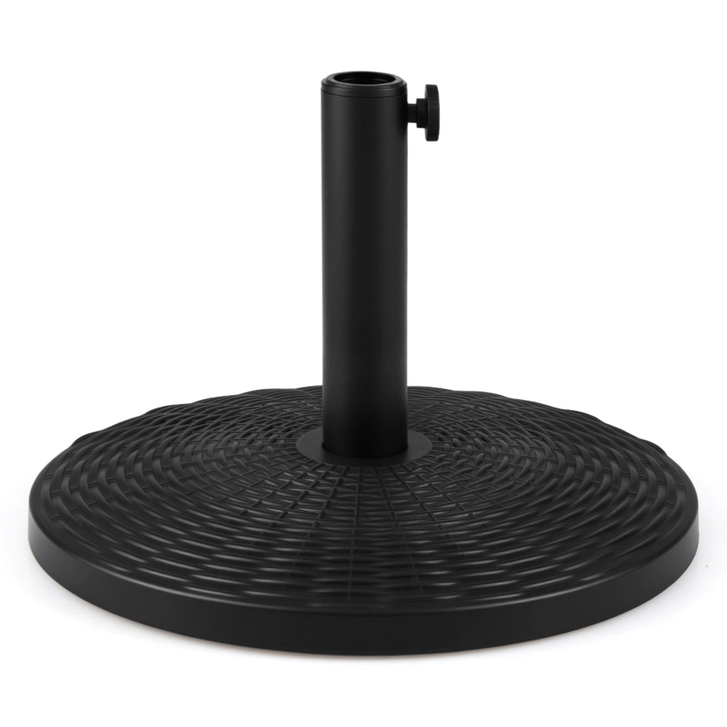 Base ombrellone da giardino in cemento con effetto rattan e manopola regolabile, Supporto rotondo per pali 38-48 mm