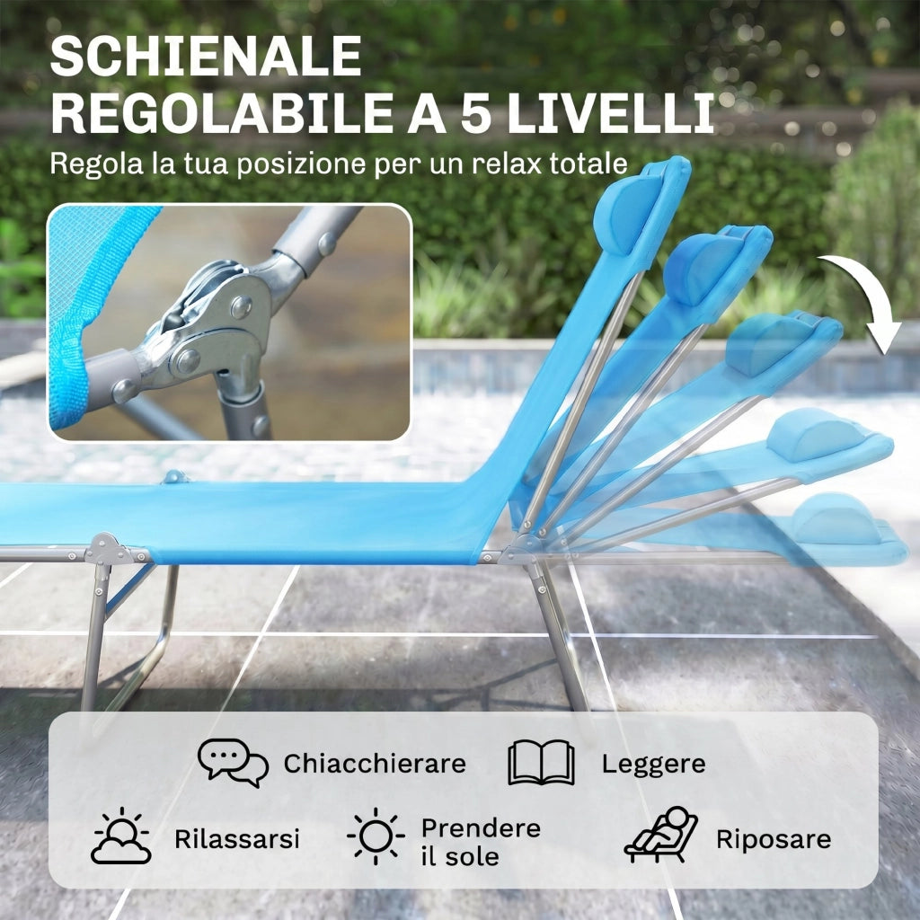 Lettino Pieghevole con Schienale Reclinabile e Cuscino ¨C Minimal ¨C Grigio 182x56x24.5 cm
