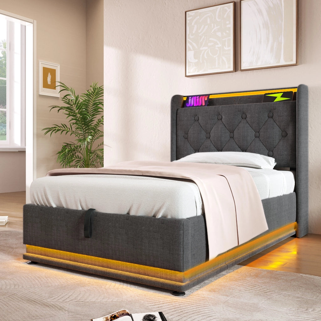 letto singolo lino grigio 90 x 200 cm
