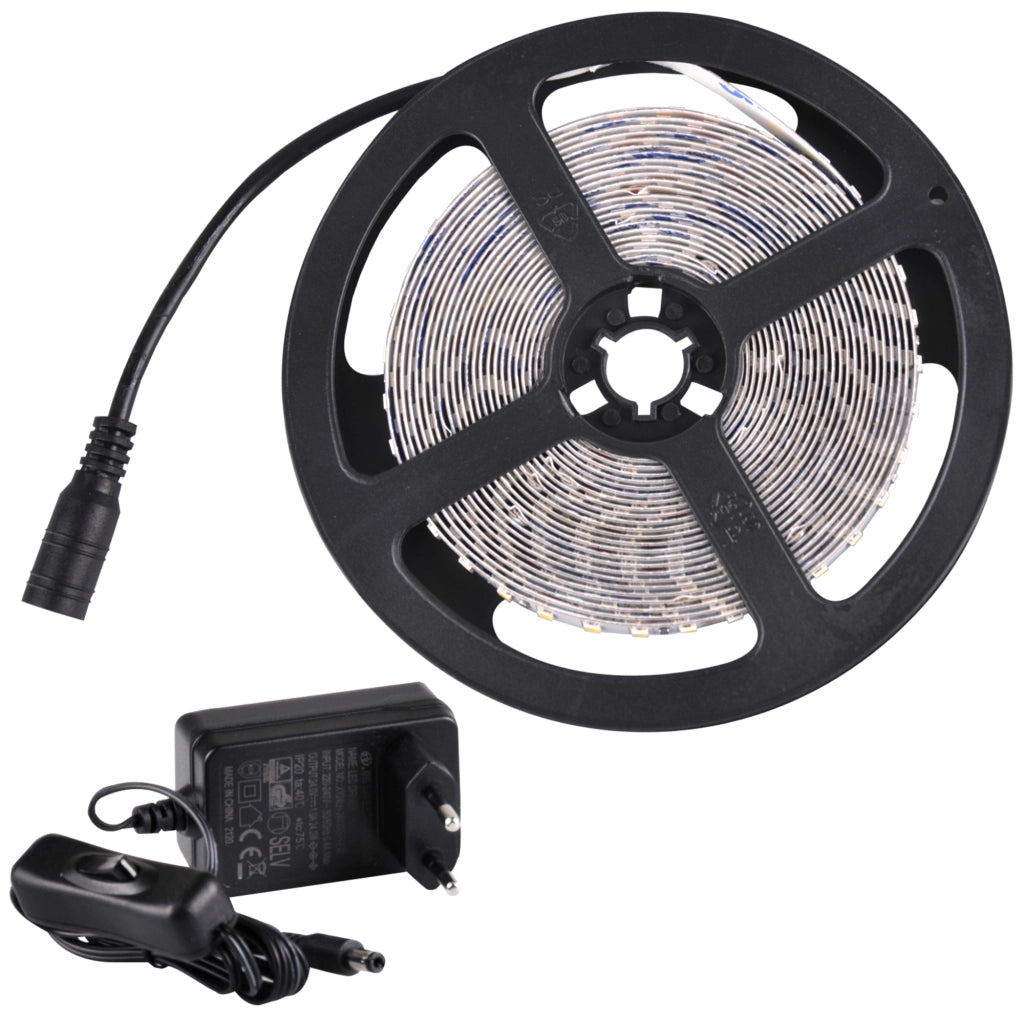 Kit striscia LED 5m 24V 2700K IP20 con alimentatore e switch Polux
