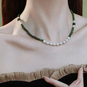 Collana vintage fatta a mano con perle di cristallo verde, regalo di Natale per donna, regalo di compleanno