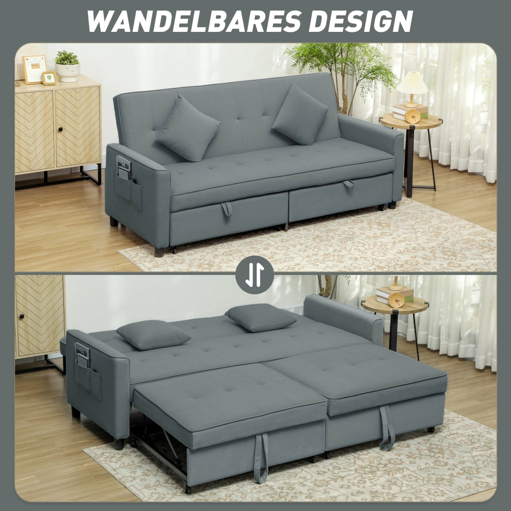 Divano letto 3 posti imbottito con cuscini ¨C zephmum ¨C grigio