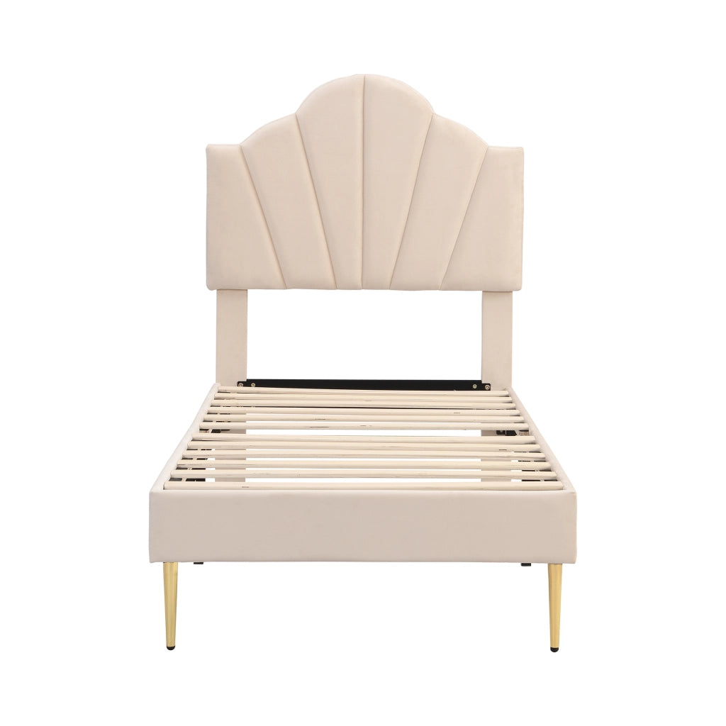 letto imbottito velluto beige 90 x 200 cm