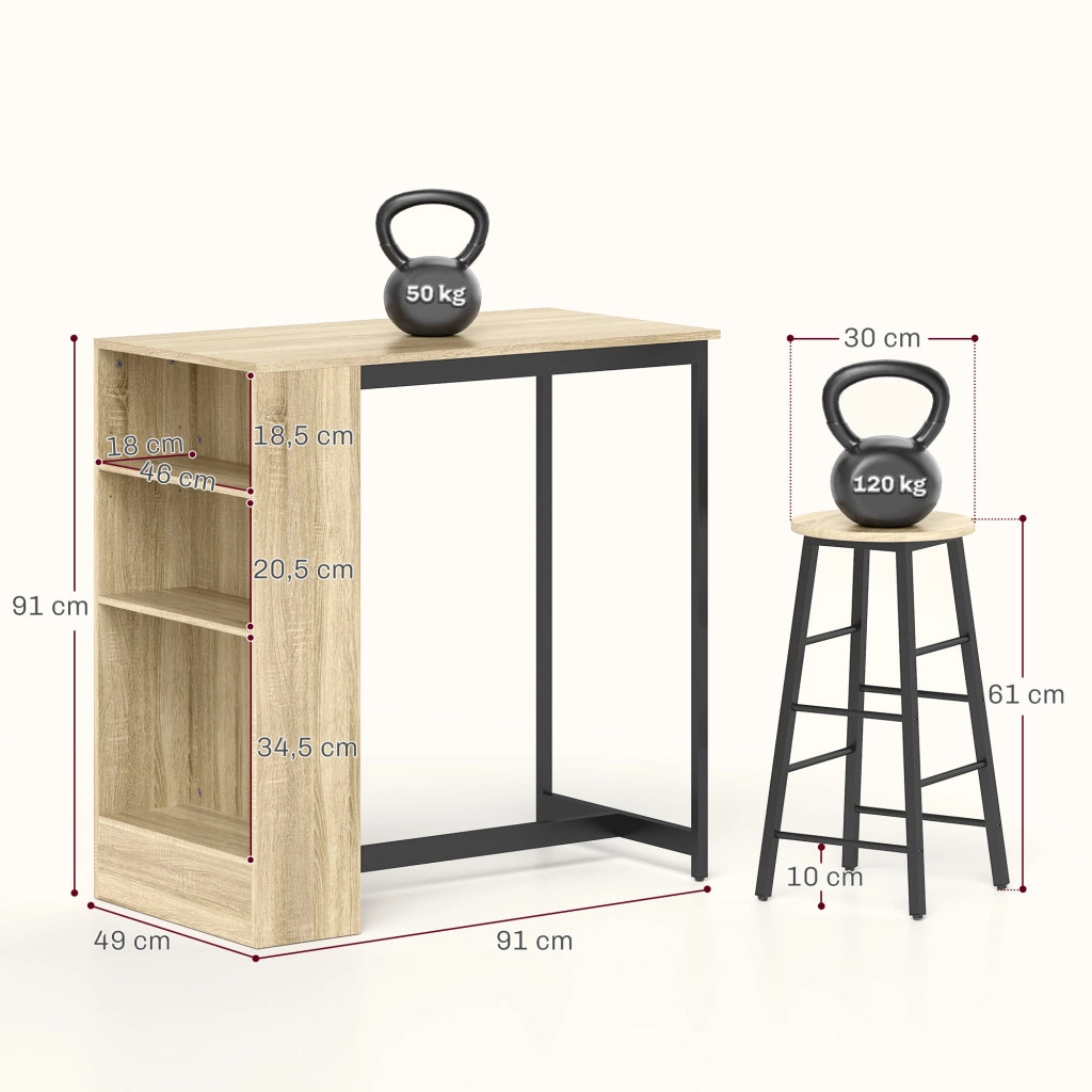 Set tavolo bar con 2 sedie ¨C Minimal ¨C marrone chiaro e nero