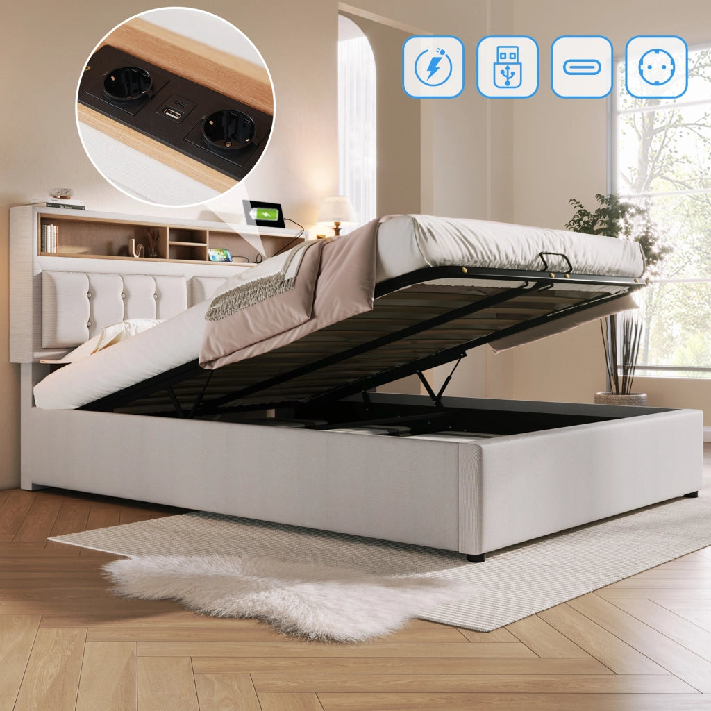 letto imbottito lino beige 140 x 200 cm