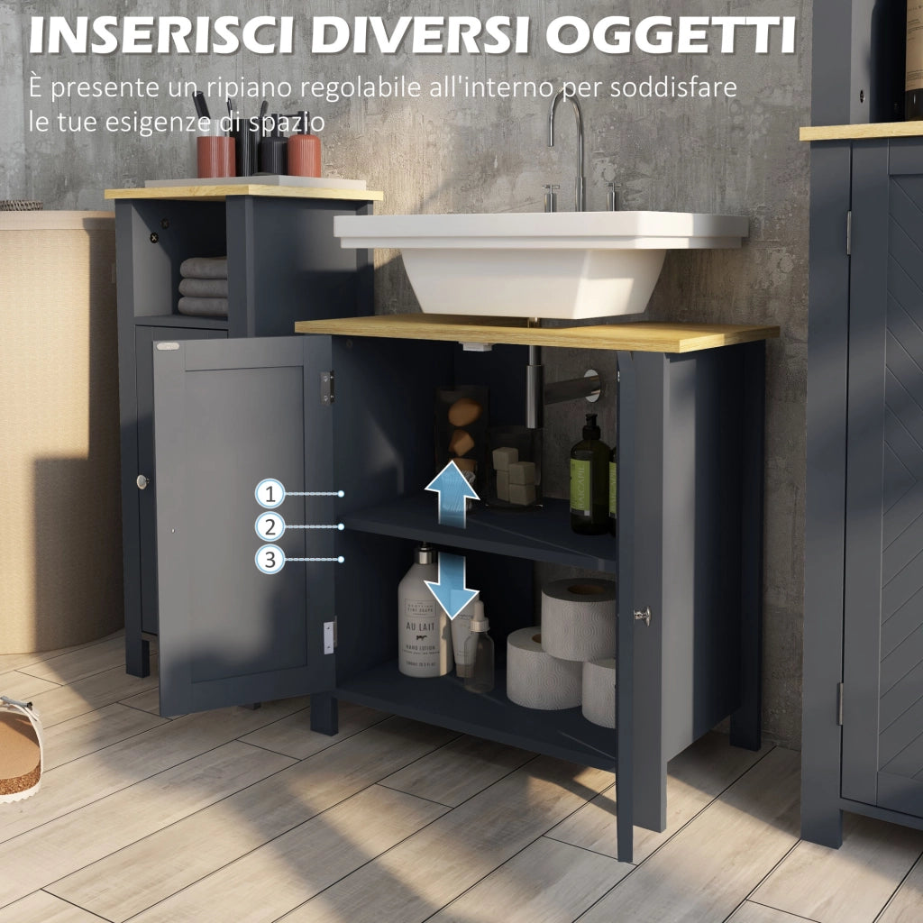 Mobile Sottolavabo ¨C Xylo ¨C Truciolato MDF 2 Ante Ripiano Regolabile 60x30x60 cm Grigio