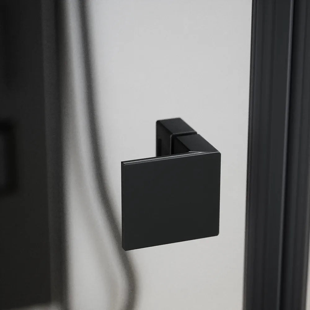 Porta doccia 141-145cm profili in alluminio nero opaco apertura libro a sinistra con parete fissa vetro 8mm trasparente h195 | Fiji