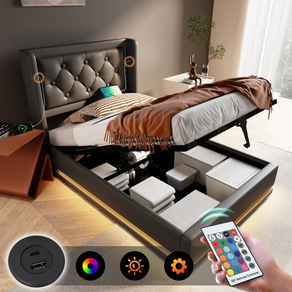 letto imbottito pu nero 90 x 200 cm