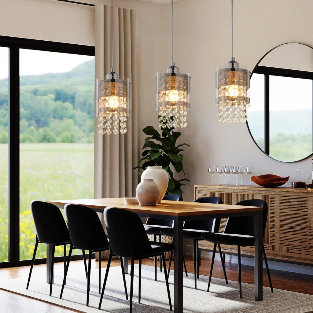 Lampada a sospensione ZMH 3 Luci cristallo E27 stile moderno Altezza regolabile Diametro 60 cm