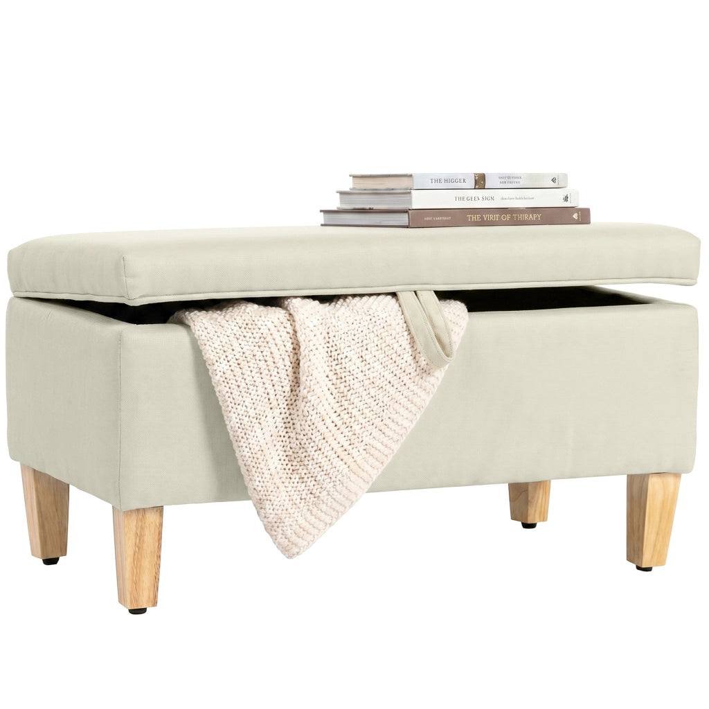 Pouf imbottito in tessuto con gambe in legno ¨C Minimal ¨C 71x37x36 cm beige