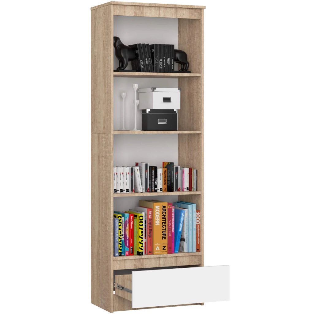 Libreria AKORD R60 Sonoma Quercia, Bianco 60 cm 1 cassetto 60x35x180 cm