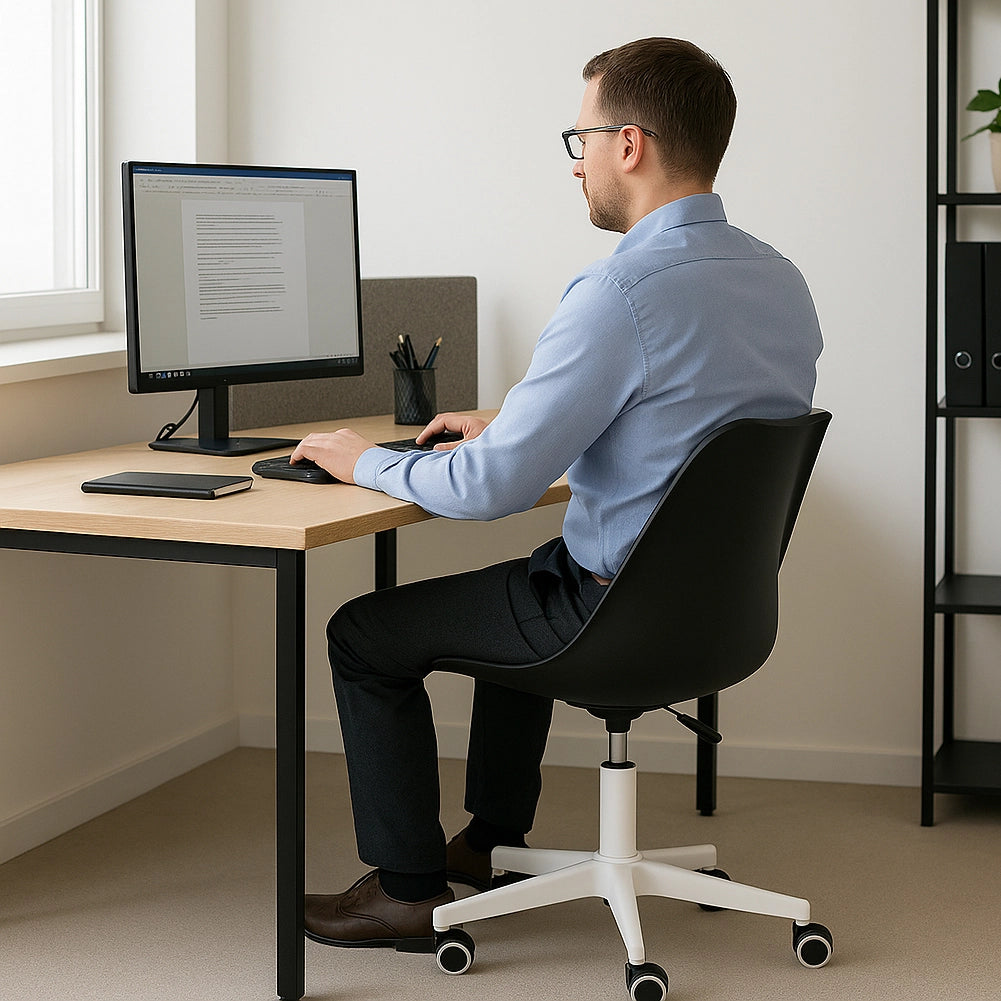 Sedia da Ufficio Poltrona da Studio Girevole Ergonomica con Ruote in PP e Schiuma Nero