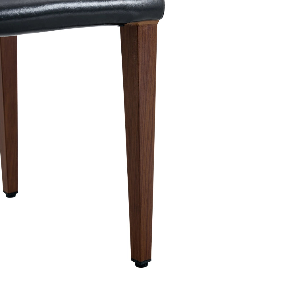Set di 4 sedie da sala da pranzo in PU nero con schienale ergonomico e gambe effetto noce; metallo; 90 cm