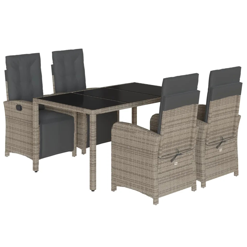 Set da Pranzo da Giardino 5 pz con Cuscini in Polyrattan Grigio