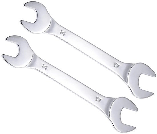 Doppio Chiave a Pino a Doppia Fine - 14mm/17mm - Alto Acciaio Rugginato - Liscio - Cromato - 2 Pezzi - Lunghezza Totale 166mm - Chiave a Pino