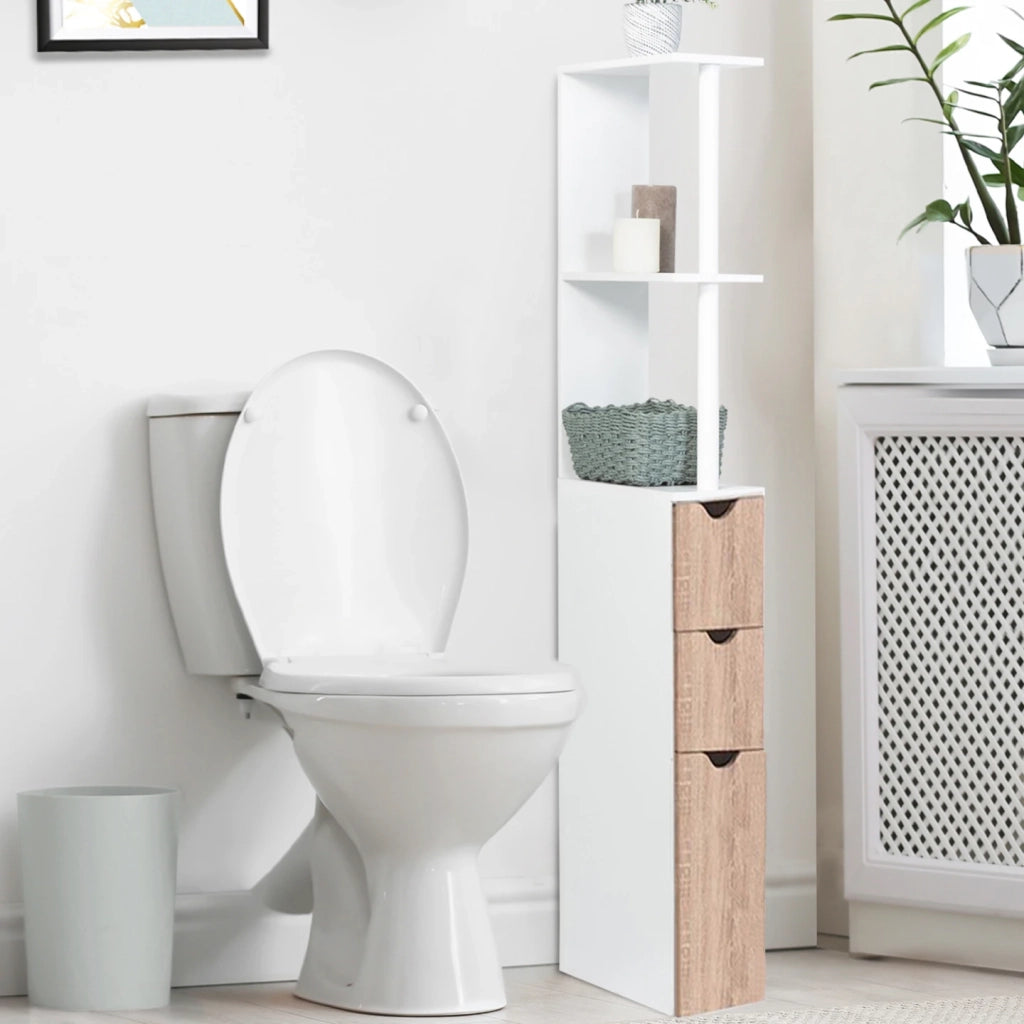 IDMarket - Scaffalatura per toilette in legno bianco con 3 ante in faggio WILLY