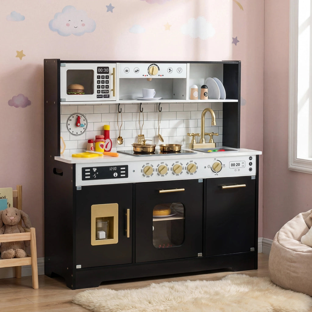 Cucina bambini in legno cucina giocattolo con che si illumina, Cucina giocattolo set da gioco di chef per bambini 3+ anni Nero