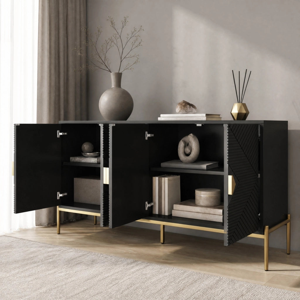 SIDEBOARD 162 x 40 x 80 cm Nero in MDF e pannello truciolare