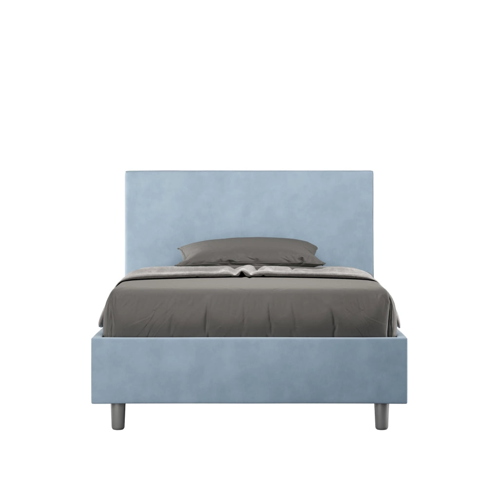 BS COM Letto una piazza e mezza con rete imbottito 110x190 microfibra azzurro