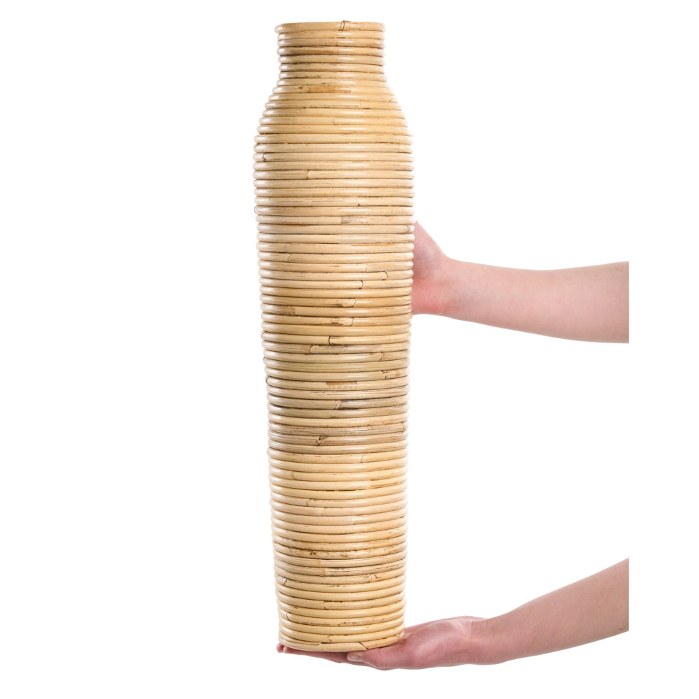 Vaso in rattan naturale da 55 cm, decorazione per interni ed esterni, in stile boho rustico intrecciato