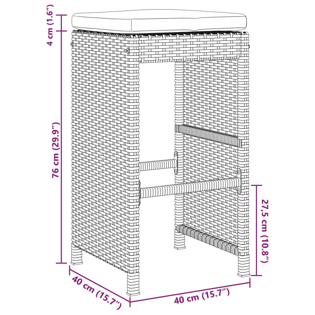 Sgabelli da Bar con Cuscini 4 pz Neri in Polyrattan 368689