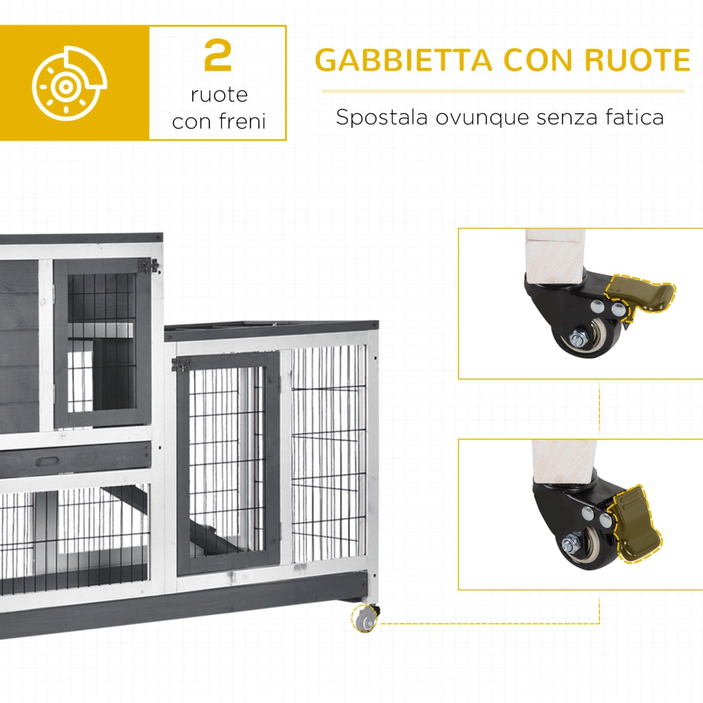 Gabbia per Conigli con Vassoi e Casetta ¨C Minimal ¨C 110x50x88 cm Grigio Bianco