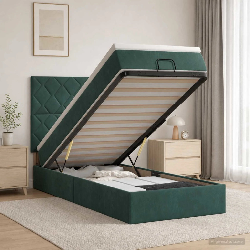 Letto Ottomano con Materasso e LED Verde Scuro 80 x 200 cm 3458340