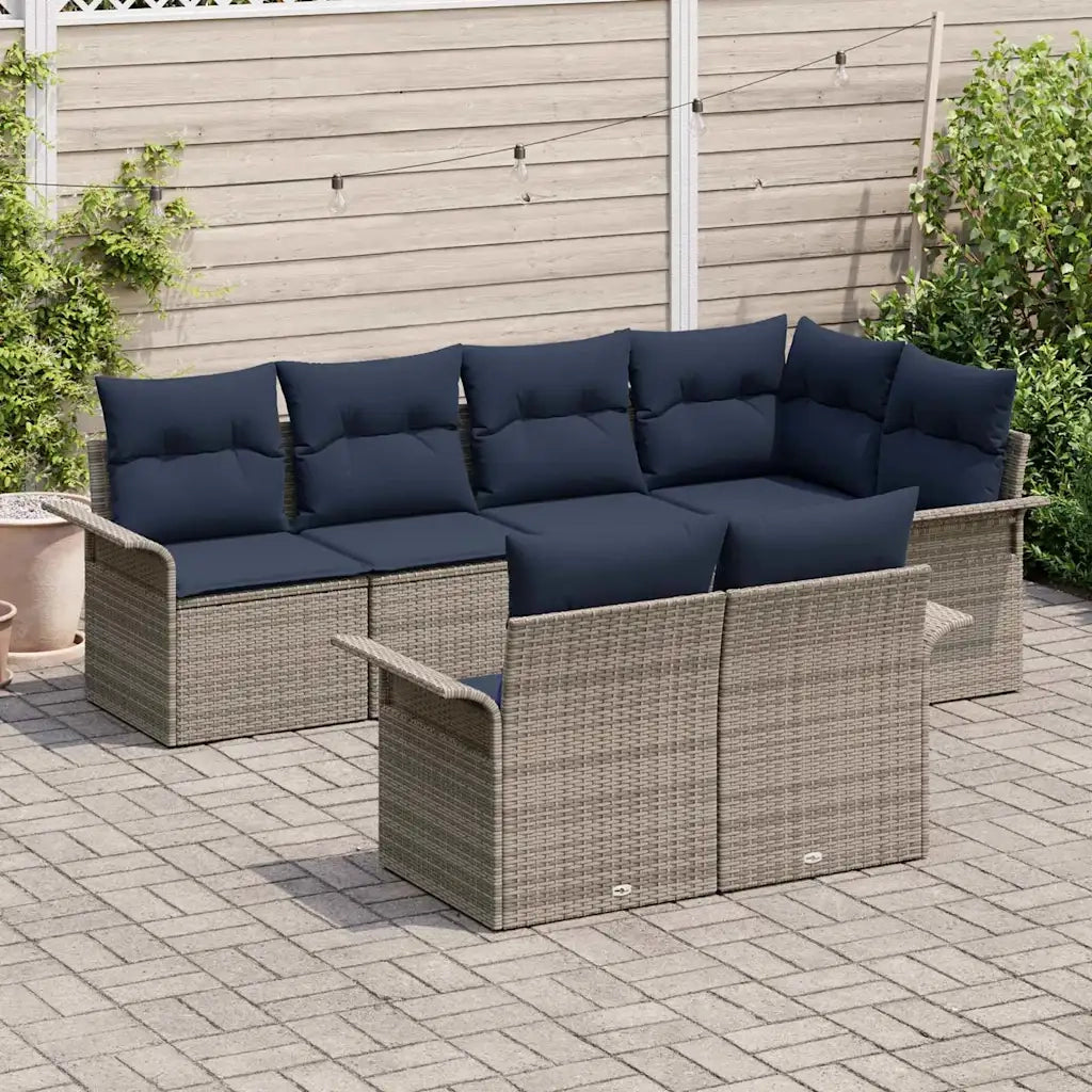 Set Divano da Giardino con cuscino 7 pcs Grigio Poly Rattan 3354074