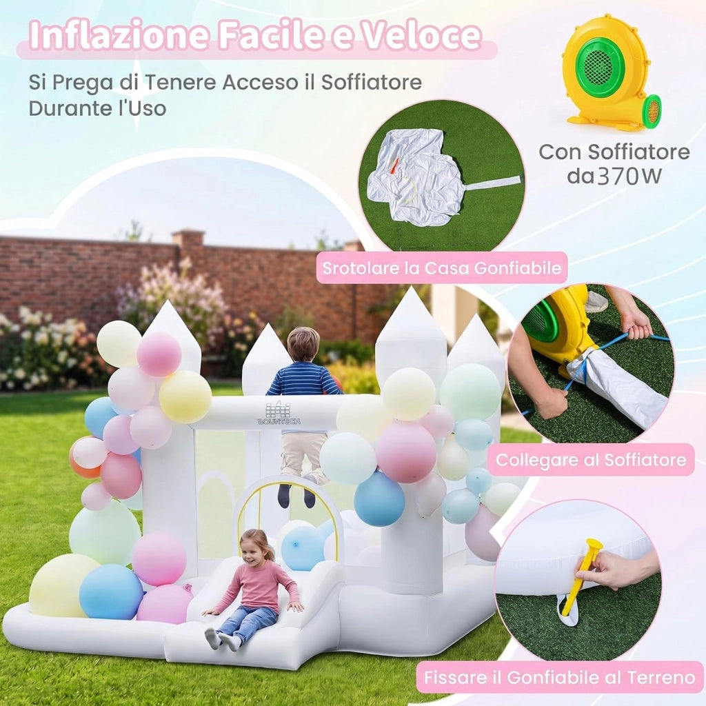 Castello Gonfiabile con Soffiatore, Trampolino, Scivolo, Piscina | Casa Gonfiabile per Interno ed Esterno con Canestro, 100 Palloncini e Borsa, per Bambini 3-12 Anni, 252 x 242 x 191,5 cm