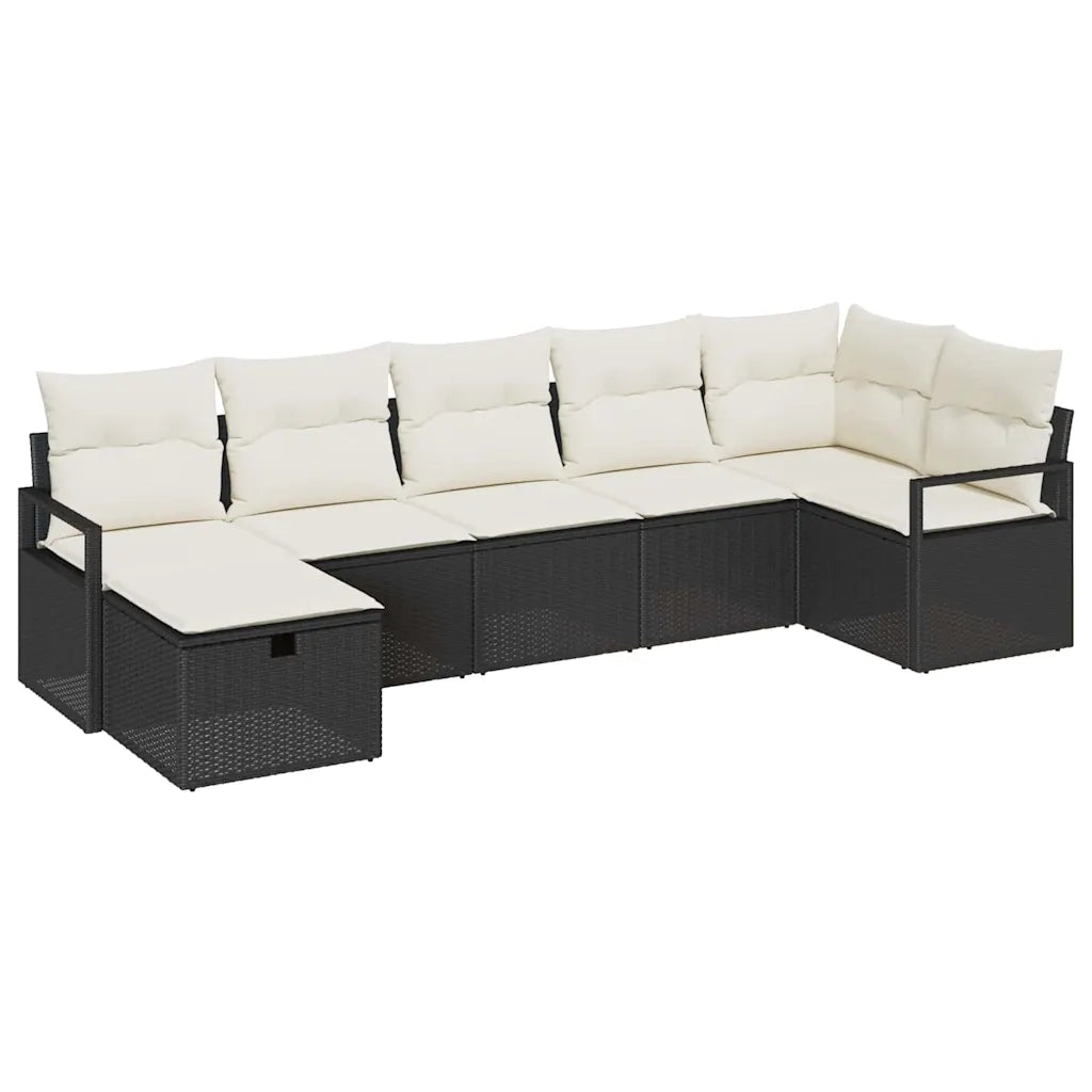 Set di divani con cuscino 7 pcs Nero e Crema polyrattan