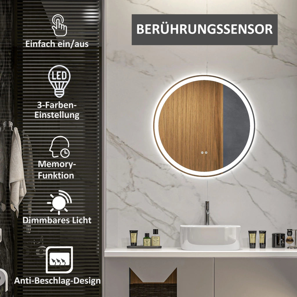 Specchio da Bagno Rotondo con LED e Touch ¨C Minimal ¨C Bianco 60x60 cm