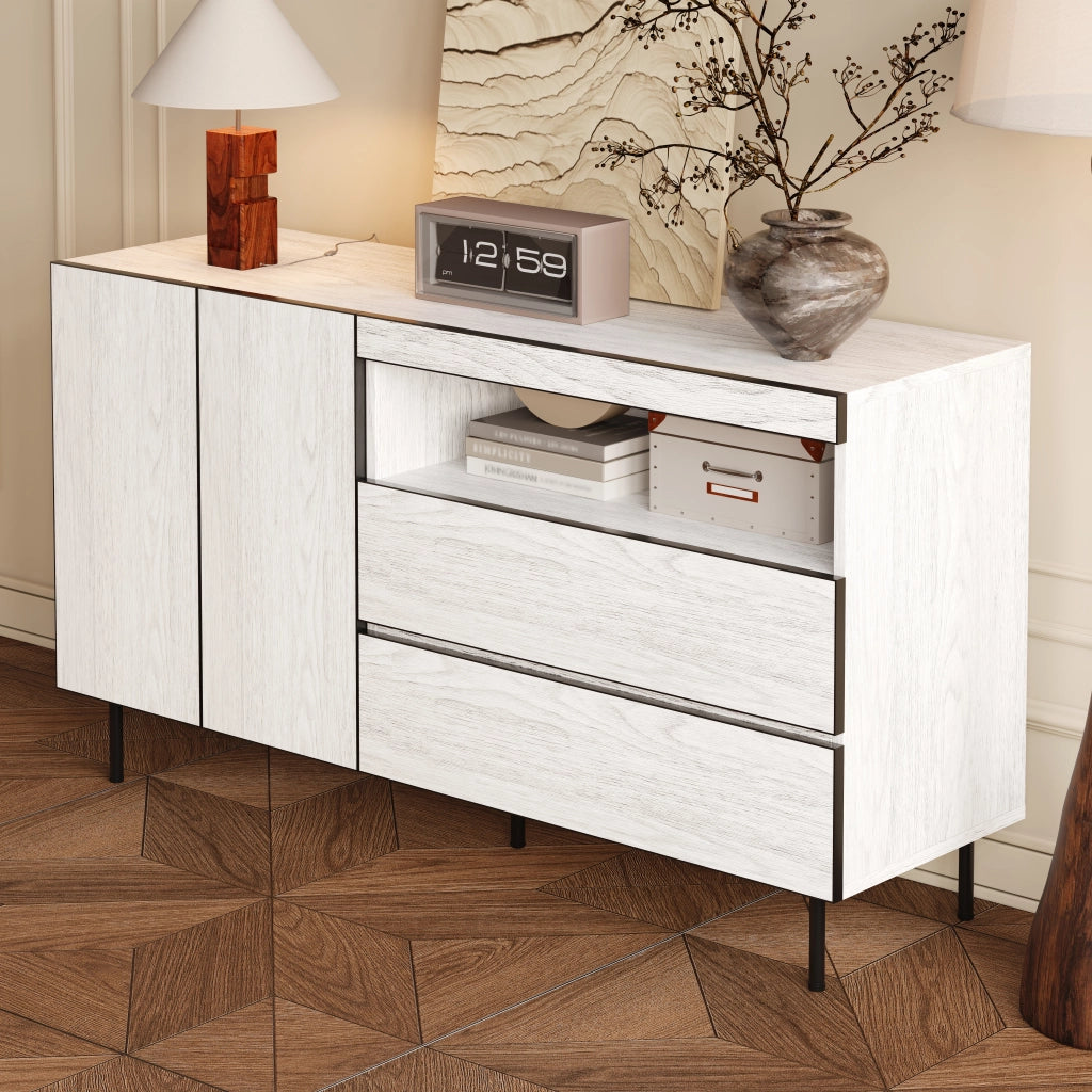 SIDEBOARD con 2 ante, 2 cassetti e ripiani aperti 140x42x77 cm bianco