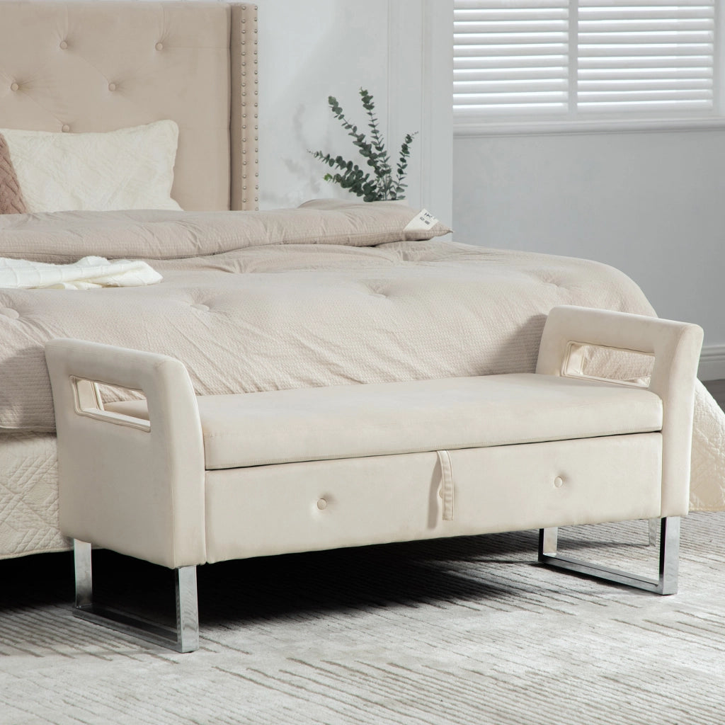 Pouf Contenitore con Braccioli ¨C MINIMAL ¨C Velluto Beige