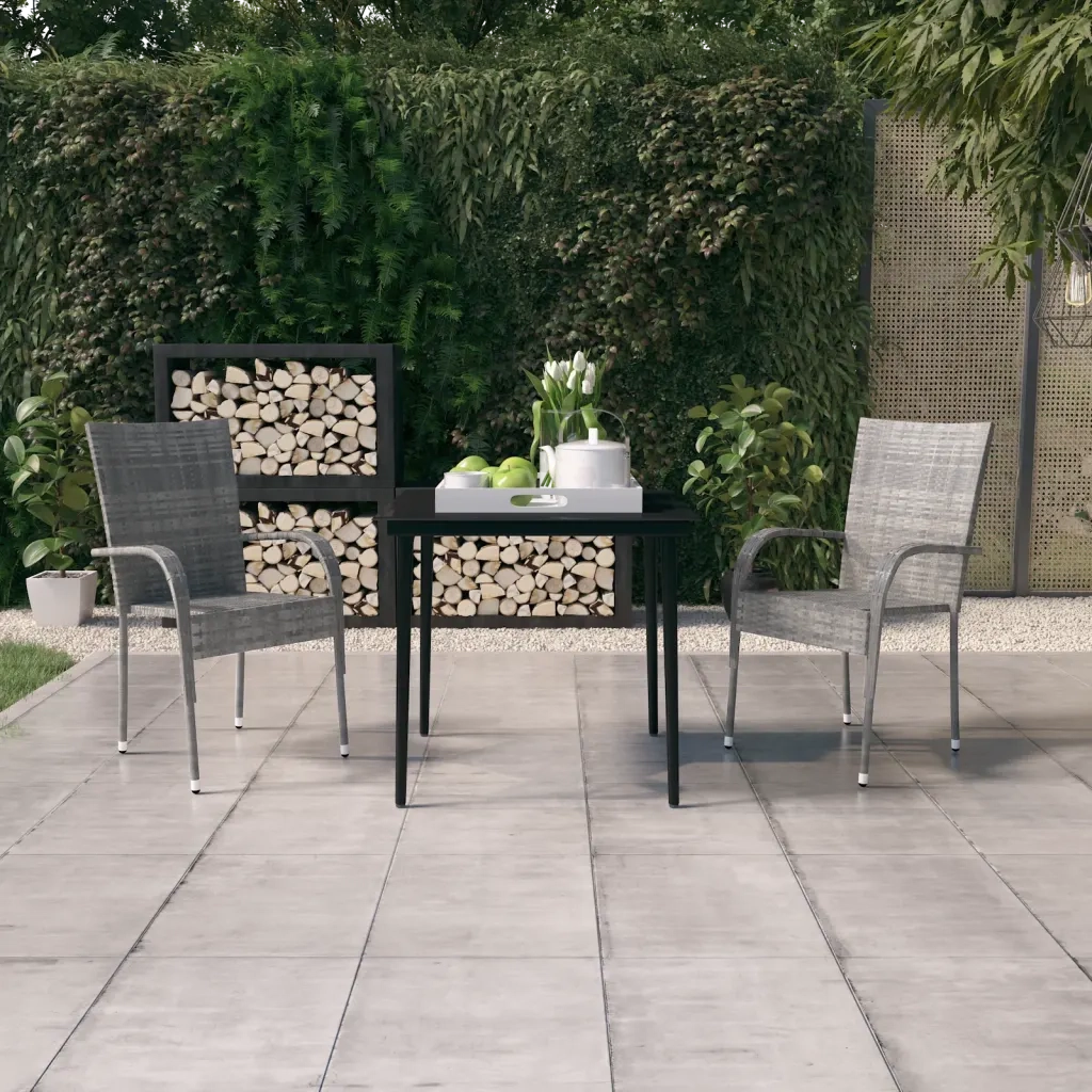 Set da Pranzo da Giardino 3 pz | Set Salotto da Giardino Grigio e Nero